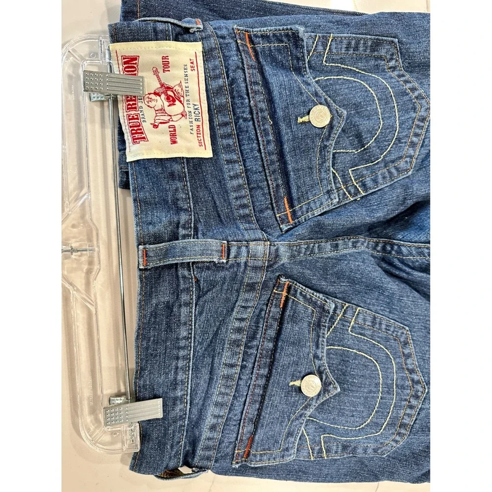 True Religion Ricky Mens Jeans Blue Wash Denim Button Fly Made in USA Size‎ 30